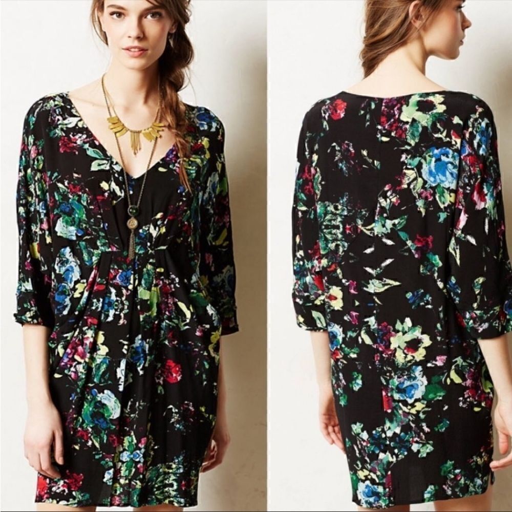 Anthropologie Maeve Black Floral Dress